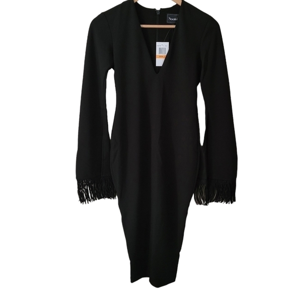 Nookie Iris Black Fringe Long Sleeve Midi Dress NWT Small - Picture 6 of 11